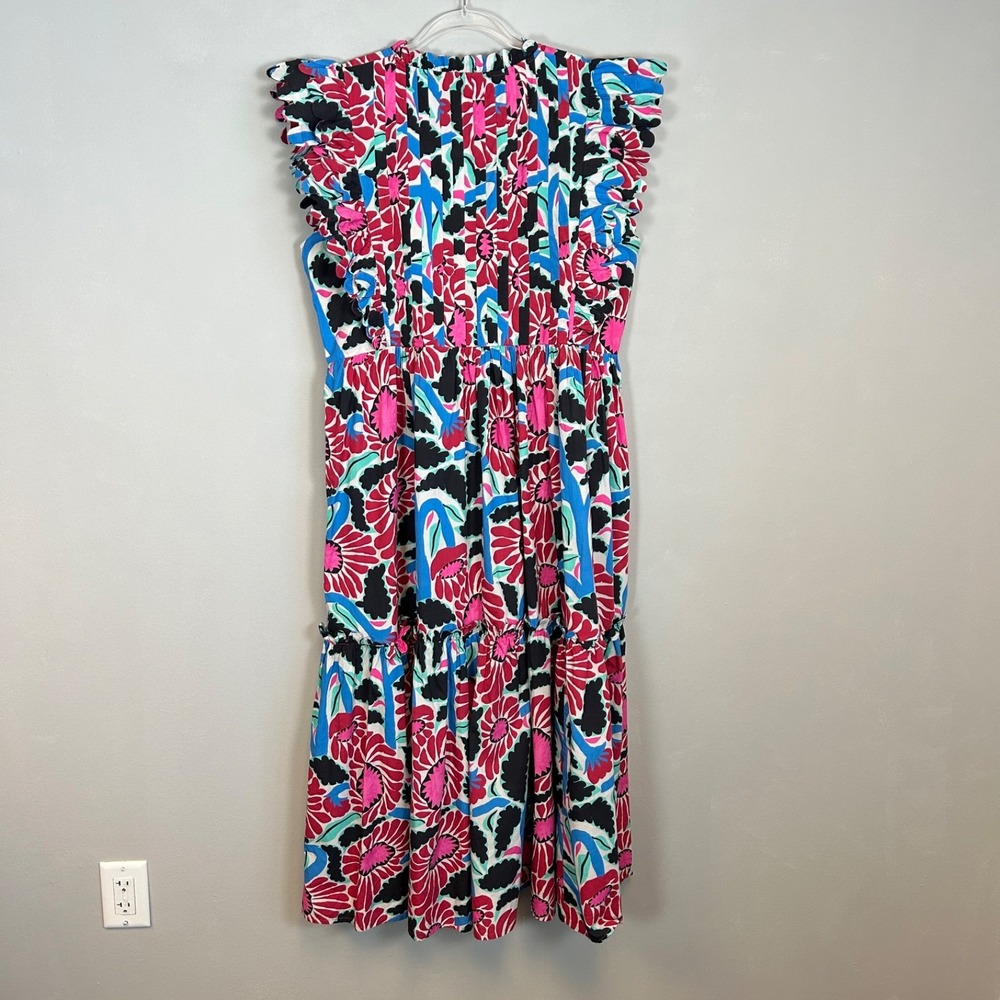 Oliphant size XL maxi dress tiered scalloped ruffle colorful floral cotton boho - Picture 10 of 16